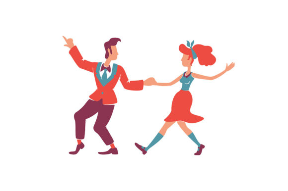Couple Dancing Boogie Woogie Flat Color