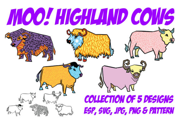 Highland Cow Cartoon Collection PNG, JPG Review