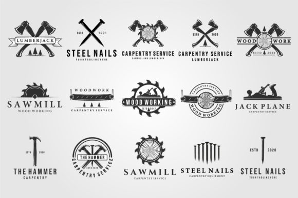 Set of Carpentry Logo Vintage Vector Review